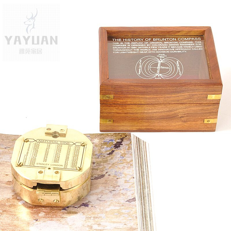 西洋日晷罗盘指南针摆件航海指北针带水平仪男士礼物