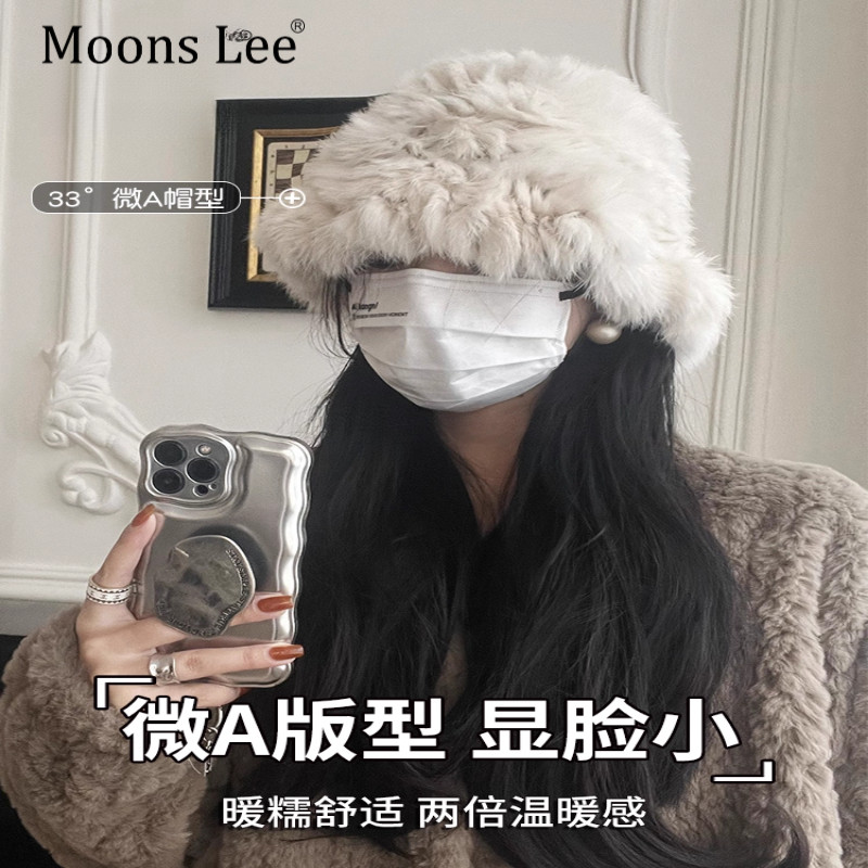 显脸小毛线帽皮草毛绒渔夫帽