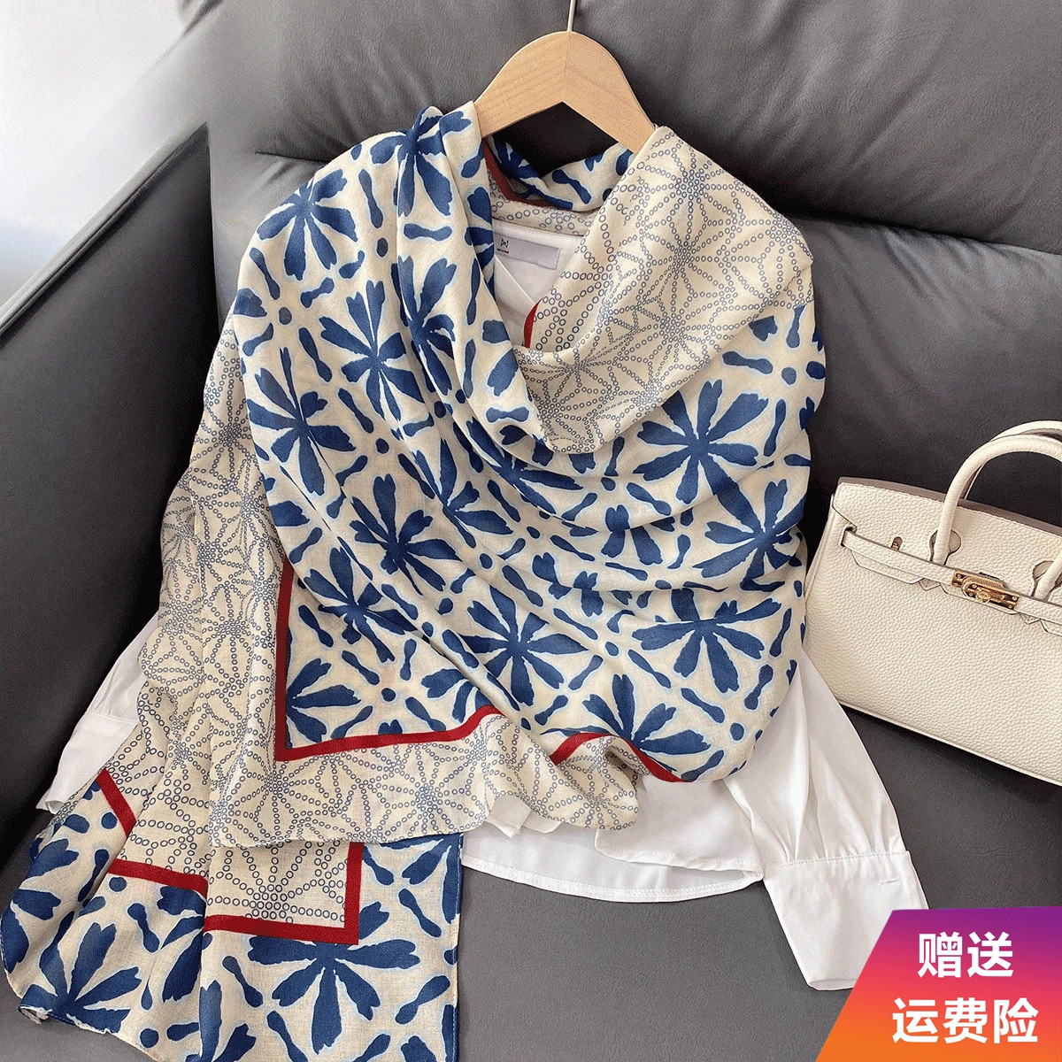 MoonsLee秋冬季大披肩薄款旅游防晒棉麻围巾纱巾民族风花朵丝巾女