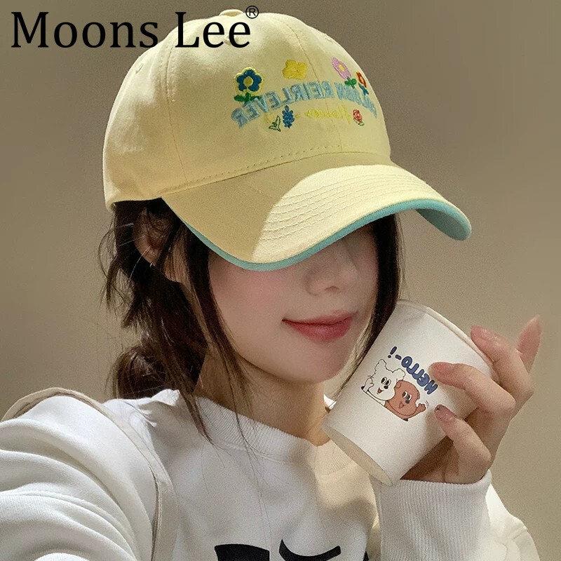 甜美花朵刺绣棒球帽女春夏百搭