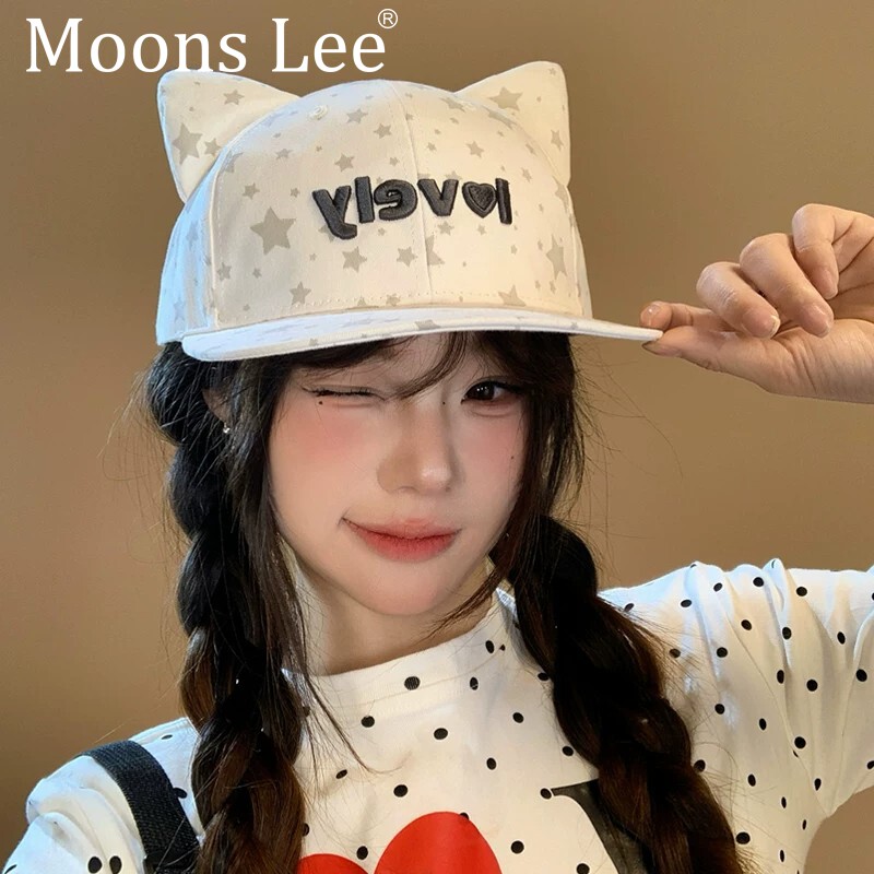 甜美搞怪猫耳星星字母棒球帽女