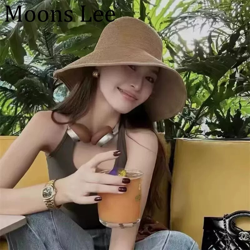 夏季大檐防晒可折叠草编渔夫帽