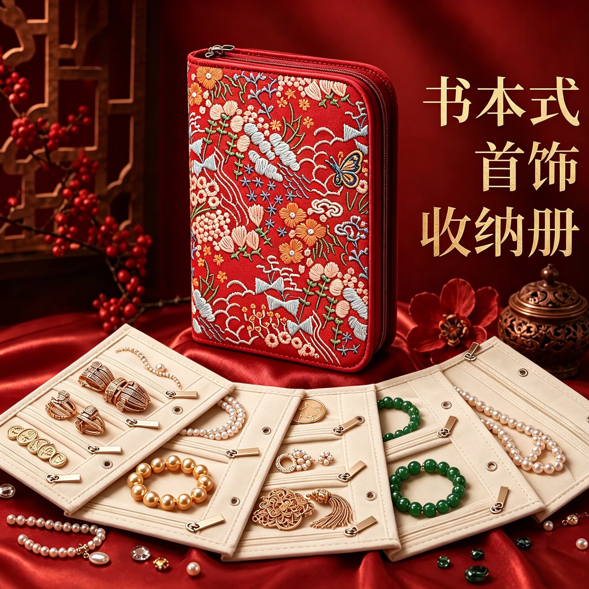 2026新款黄金首饰收纳包防氧化精致刺绣多层轻奢密码锁外出旅行便