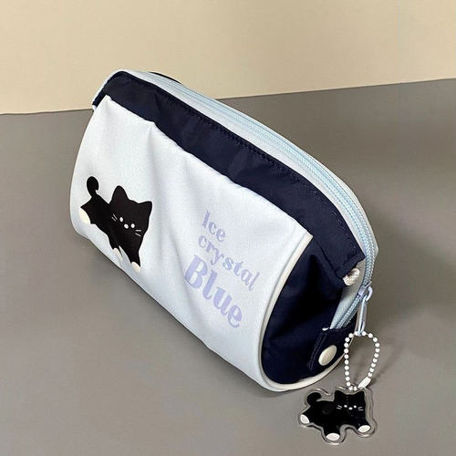 笔袋小众不撞款小红书同款蓝色小黑猫笔袋设计感小众奶呼呼大容量可爱文具收纳袋高颜值文具盒耐脏简约初中生