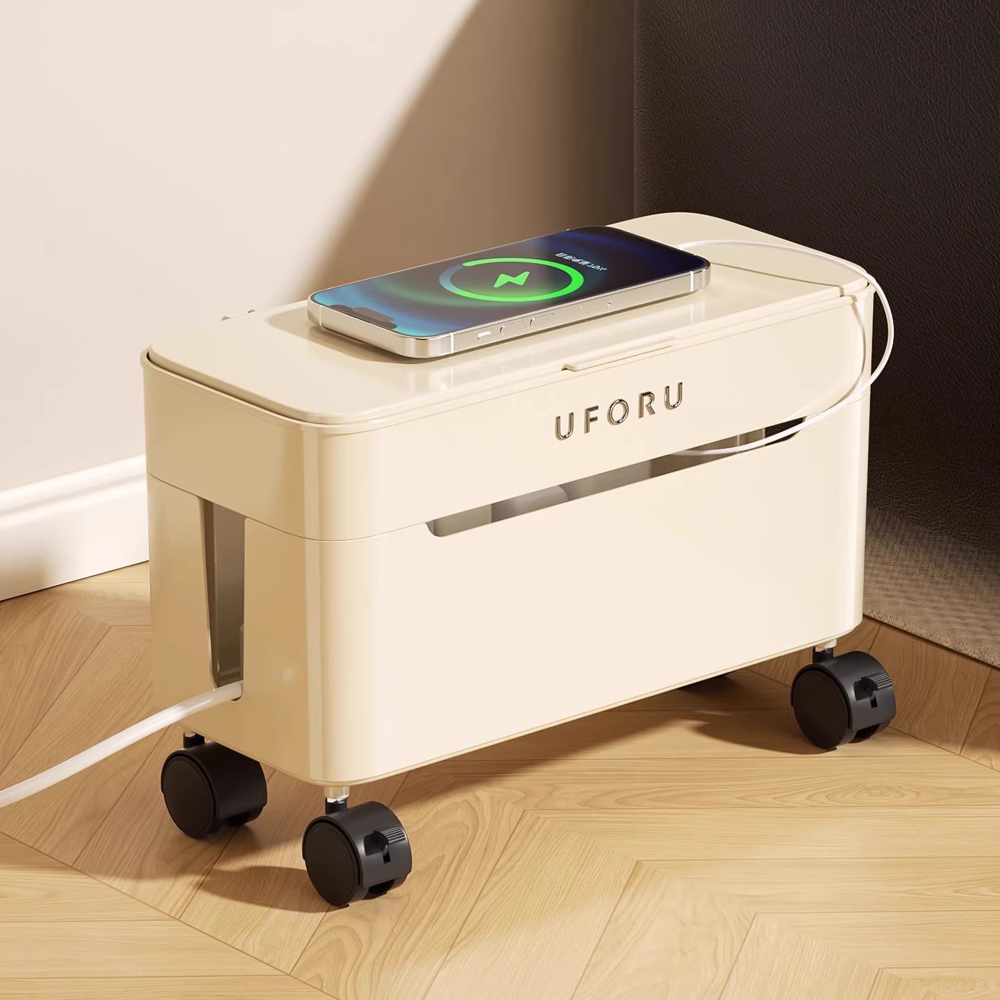 桌面数据线收纳盒落地可移动绕线器桌下插座充电器电线插排固定器