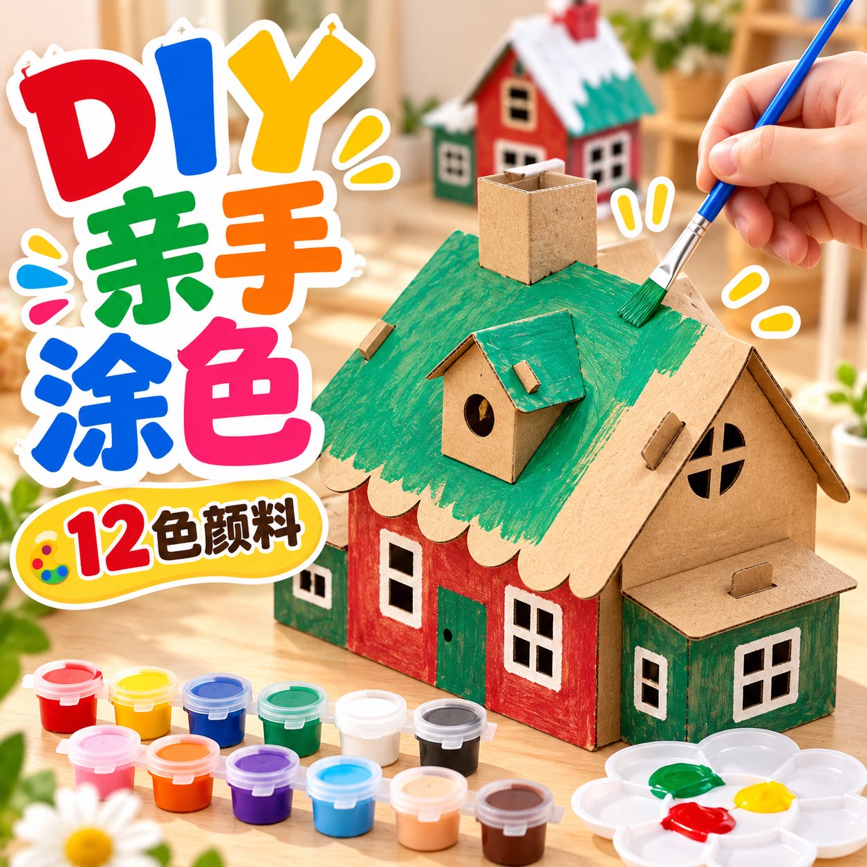 儿童手工房子材料包二年级科学作业纸板小屋模型diy大别墅半成品