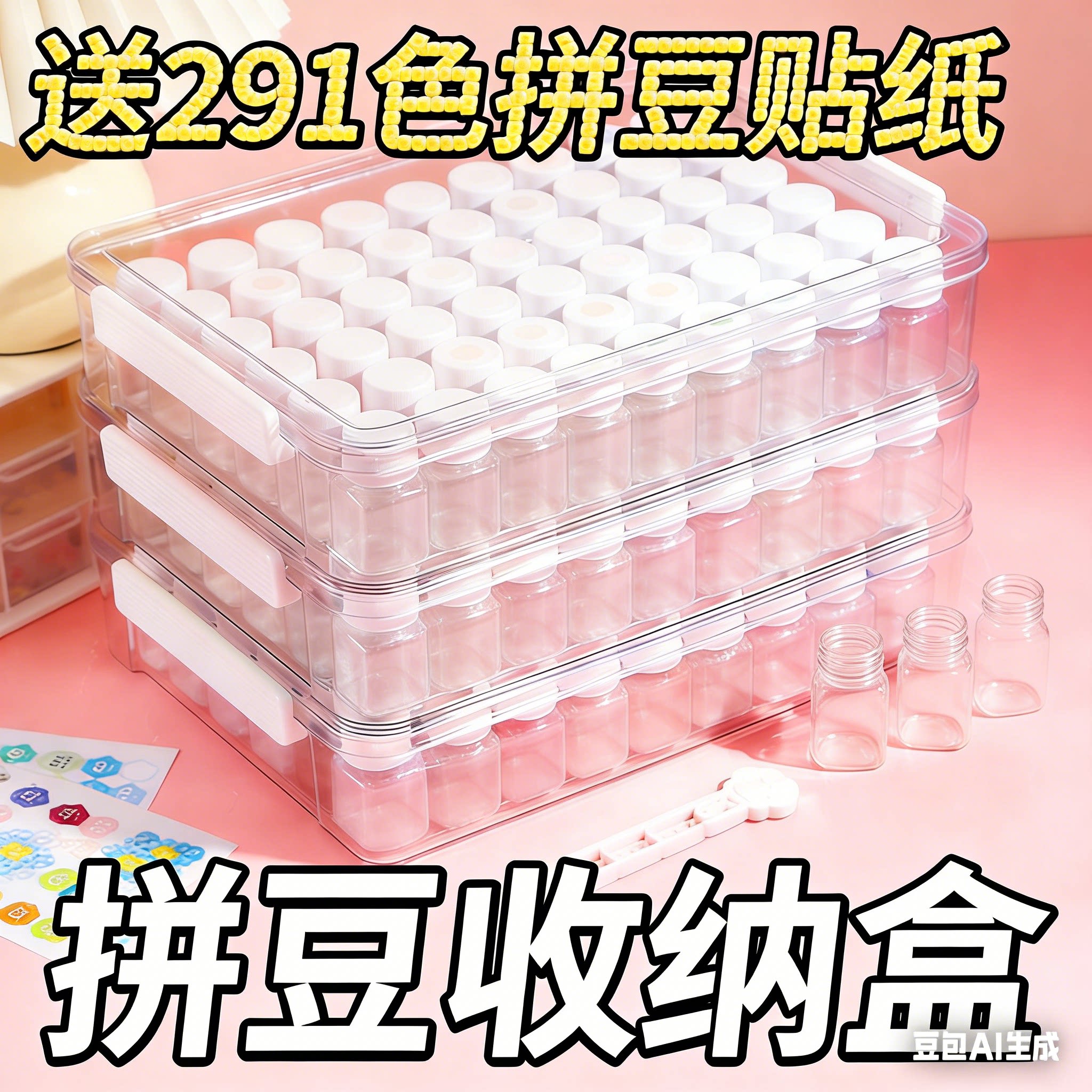 拼豆收纳盒收纳瓶分装盒子工具diy透明塑料瓶手工材料包拼豆工具6