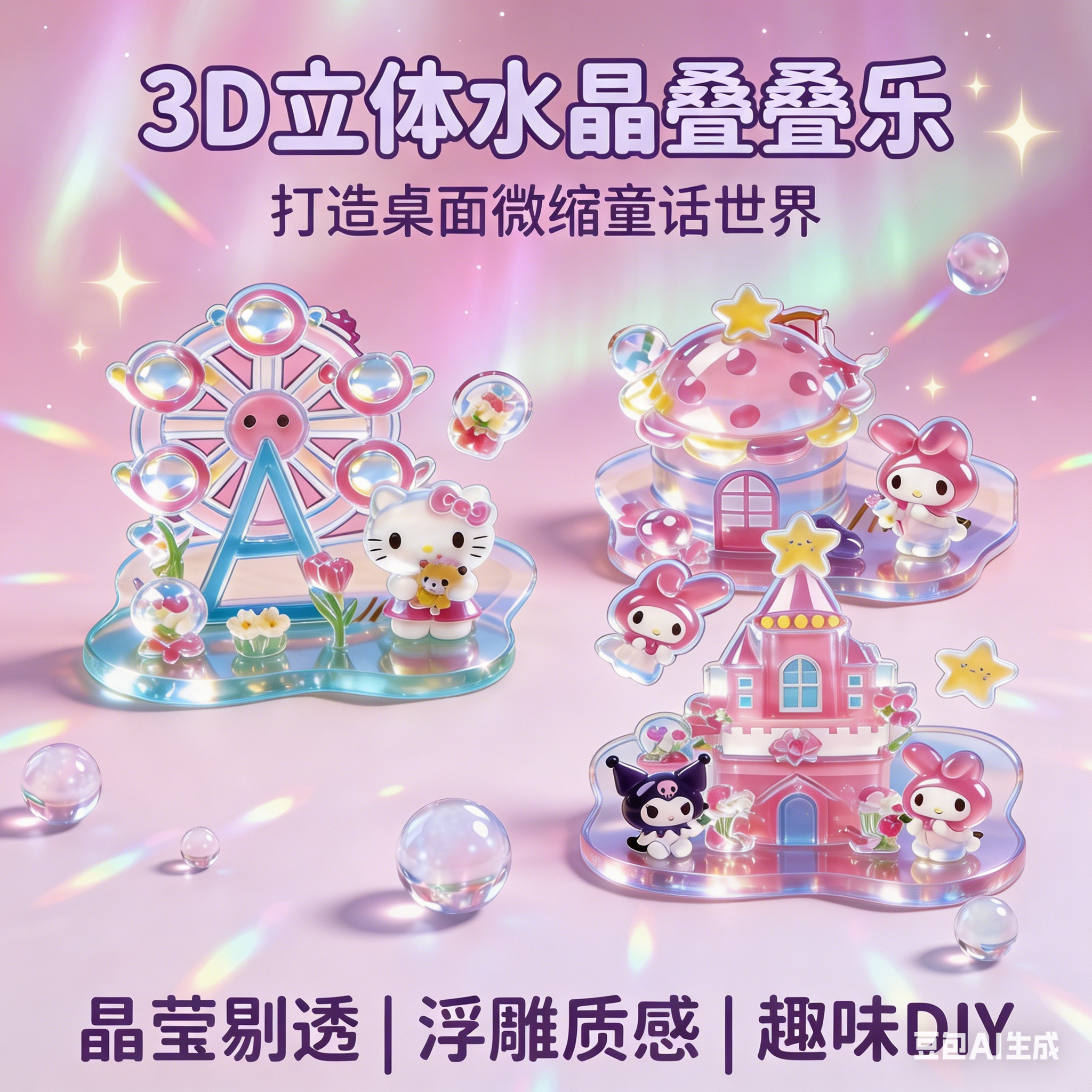 立体浮雕叠叠乐萌物部落3D立体贴纸DIY减龄可爱卡通贴纸包儿童手工可爱风萌味益智玩具安静贴3岁以上水果造型