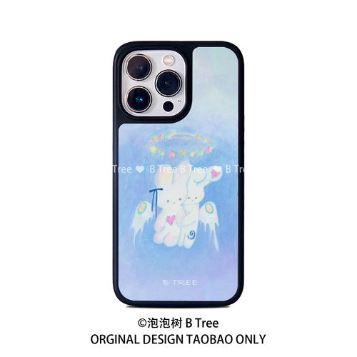 BTree原创日系天使小兔可爱复古ins风防摔pc软胶iPhone16promax全包15plus苹果14磁吸12手机壳13黑边框亚克力