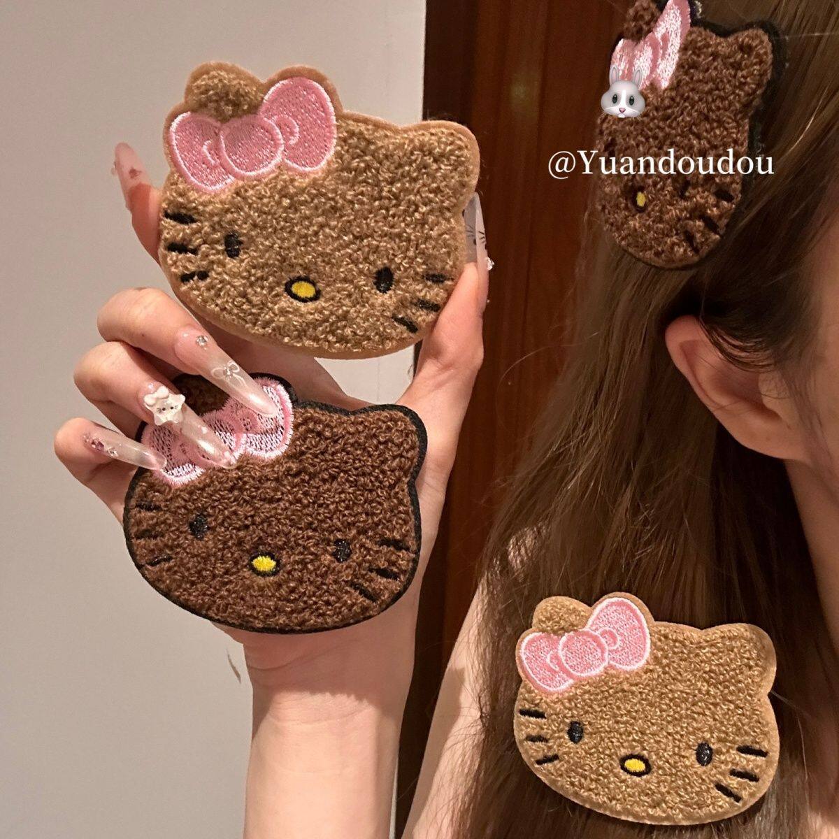 可爱刺绣黑皮KT!猫咪魔术贴发卡无痕刘海贴整理碎发神器发饰品