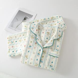 睡衣全棉保暖甜美家居服套装 秋冬女纯棉三层空气棉夹层长袖 睡衣