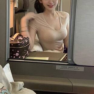 修身 小t T恤夏季 3.0 显瘦百搭辣妹纯色上衣女 纯欲V领天丝羊毛短袖