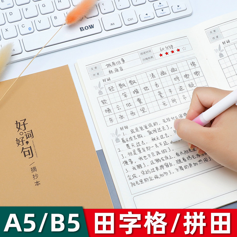语文好词好句摘抄本小学生专用读书笔记本子阅读记录卡摘记课外记