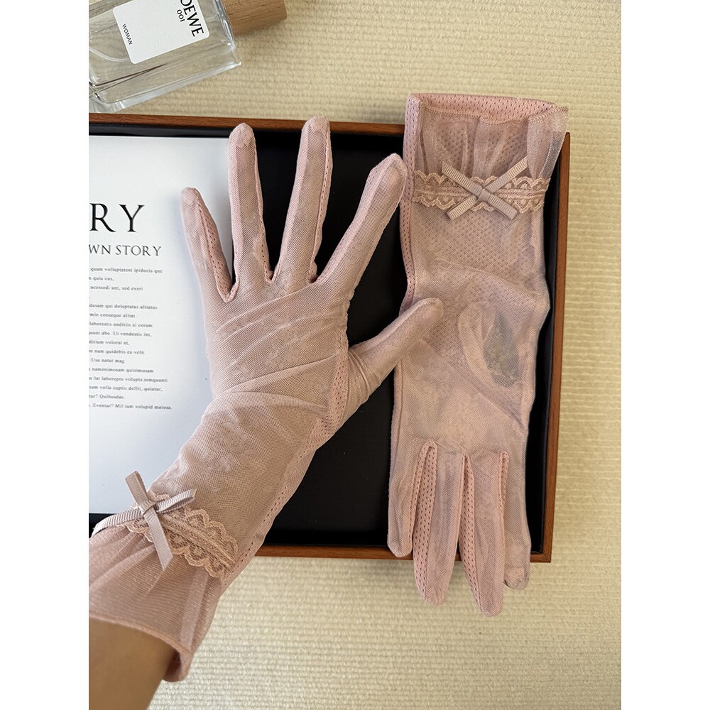 蕾丝春夏季女防紫外线蕾丝冰丝触屏防滑骑开车防晒手套中长薄款