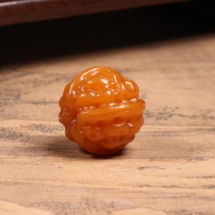 20mm天然新疆和田玉籽料黄沁核桃黄玉圆珠珠子籽玉锁骨珠圆珠单珠