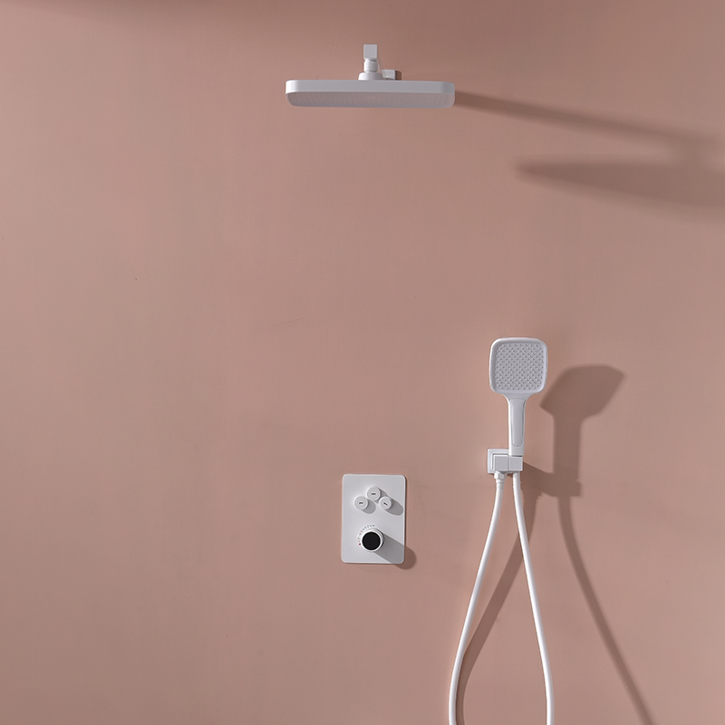 全铜暗装白色淋浴花洒套装热熔一体智能数显家用冷热花洒隐藏式