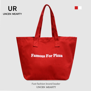 Pizza同款 For oversize通勤大容量包 红色帆布包Famous UR2025新款