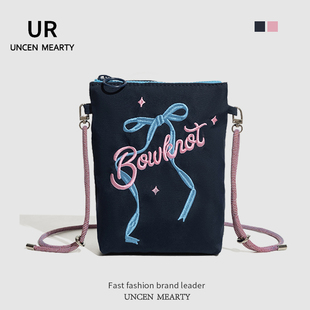 UR小众设计蝴蝶结帆布手机包女2025新款高级感帆布夏轻便斜挎小包