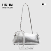 URUM蝴蝶结保龄球包女2025新款 高级感银色单肩腋下包枕头包手提包