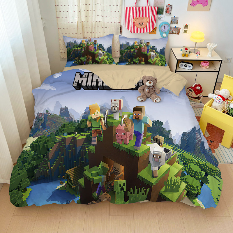 我的世界动漫四件套纯棉卡通儿童全棉被套可爱高颜值家居床上用品