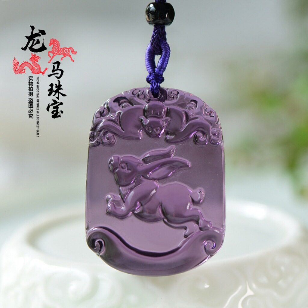 日系设计师topwhit紫玻璃十二生肖吊坠本命年属猪项链紫色