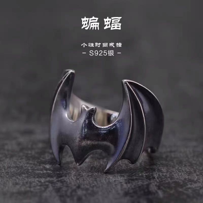 日本coss koko银蝙蝠侠戒指时尚个性福到蝙蝠指环男女复古嘻哈