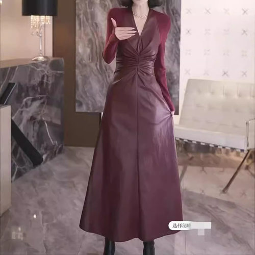 coss koko新款御姐轻熟风v领拼接帅气连衣裙修身显瘦女