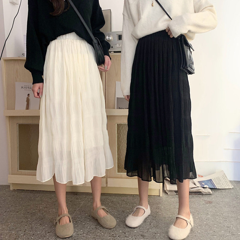 日系cherrykoko孕妇半身裙夏装时尚中长款裙子宽松显瘦雪纺百褶