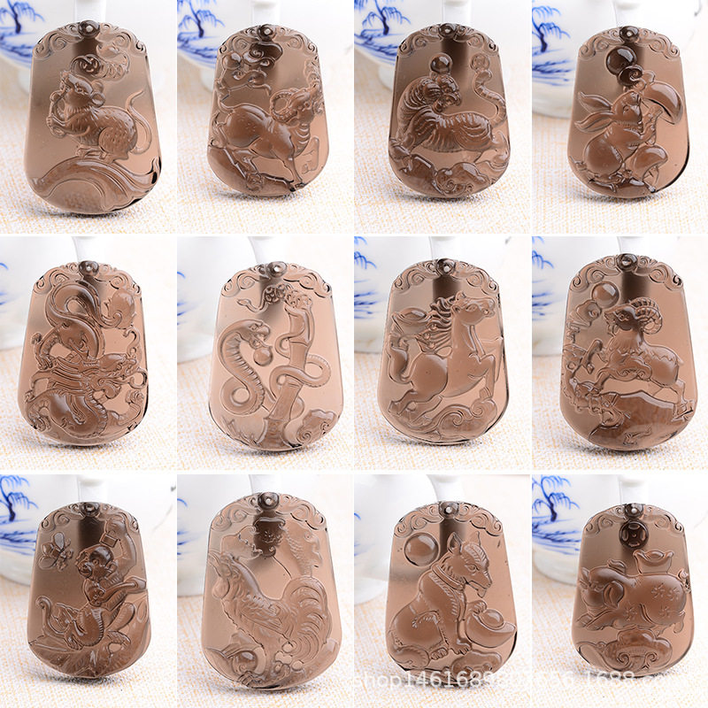 日系设计师topwhit冰种黑曜石12生肖十二属相吊坠鼠牛虎兔龙蛇