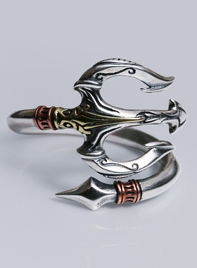 日本coss koko银戒指男士三叉戟银饰欧美小众设计师ins潮人男女