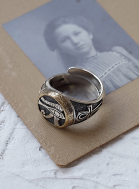 日本coss koko 新款埃及荷鲁斯之眼安卡元素戒指复古个性小众