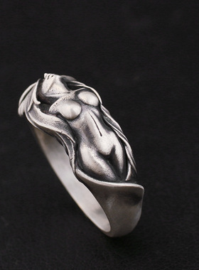 日本coss koko男女生银戒指裸女银饰气质欧美小众设计潮酷开口