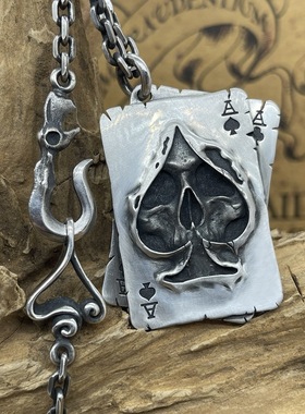 日本coss koko欧美原创设计复古银饰 黑桃扑克骷髅吊坠潮男个性