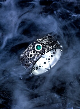 日本coss koko原创｜祖母绿戒指男银绿锆石高级感情侣开口戒指