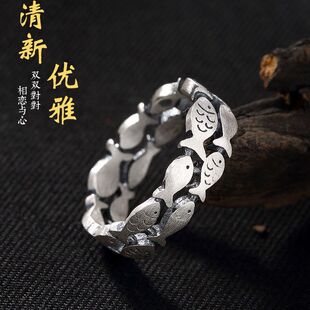 日本coss koko银戒指年年有余可爱小鱼游鱼单圈细银指环文艺清新