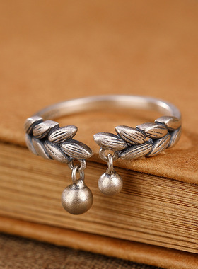 日本coss koko中国风银个性麦穗铃铛精工设计款戒指复古气质百搭