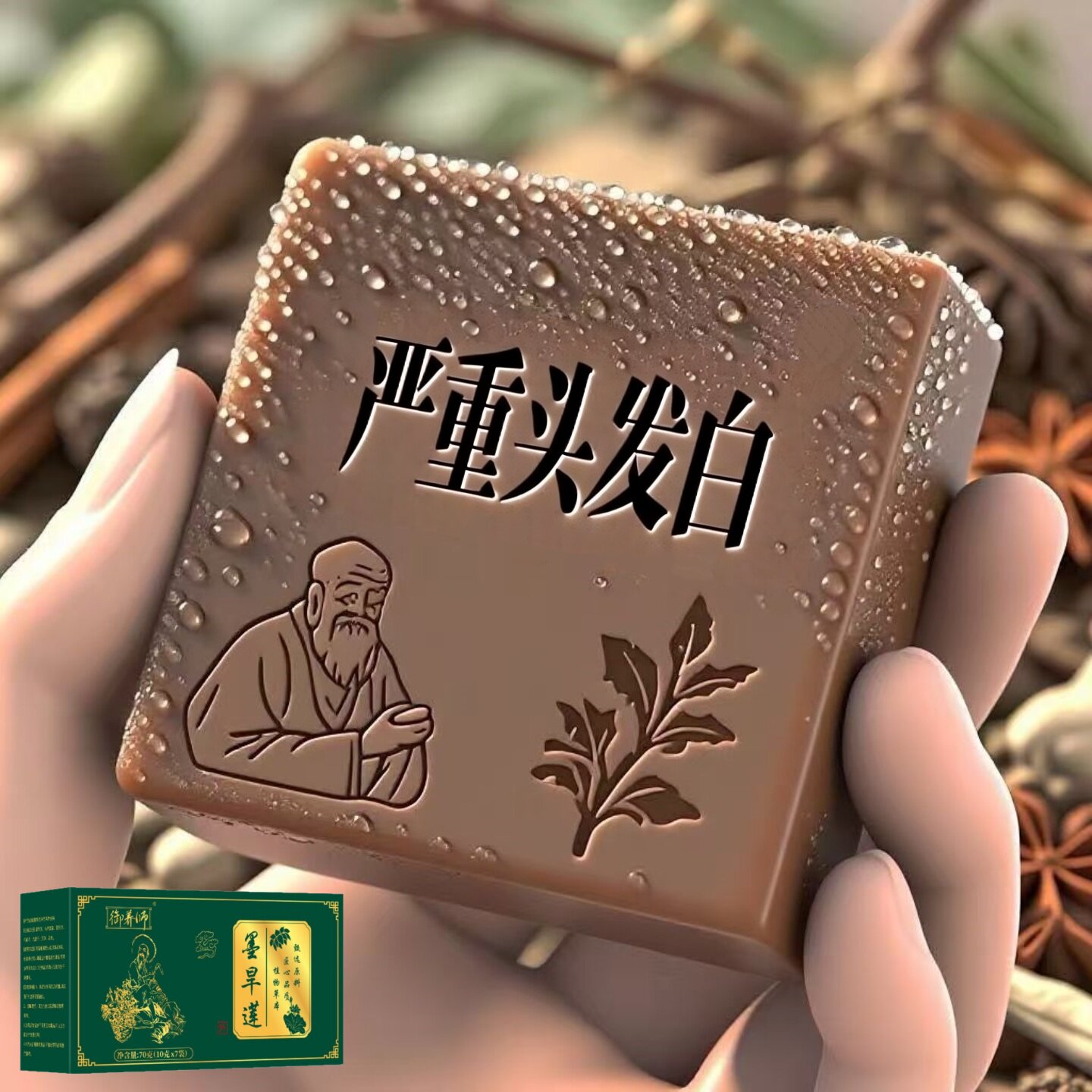 少年白遗传白】墨旱莲粉洗头发草本植物五黑草本洗发粉男女通用
