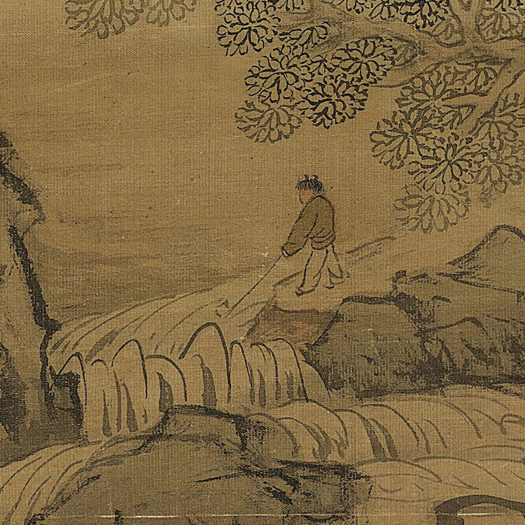 1:1明 唐寅 山静日长图 台北故宫唐伯虎山水画真迹复制品53x149cm
