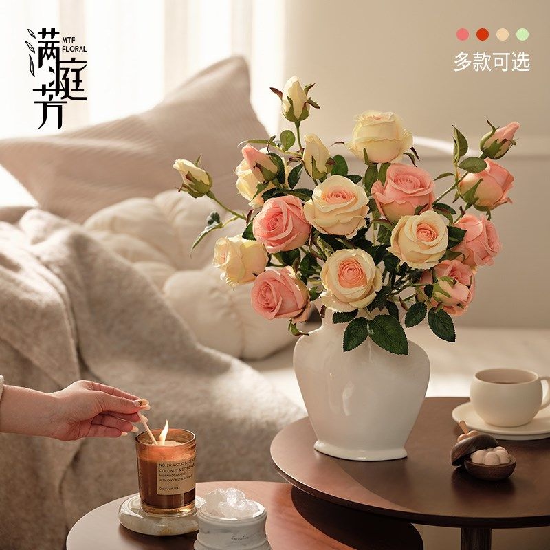 优选复古油画玫瑰仿真花假花客厅花艺高端装饰品插花瓶摆件餐桌干,家居饰品,仿真花/假花,淘宝优惠券,粉丝福利购,淘宝优惠卷