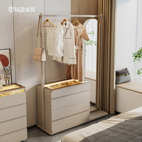 优选斗柜衣帽架一体带全身全身镜卧室柜子靠墙收纳柜落地挂衣架置