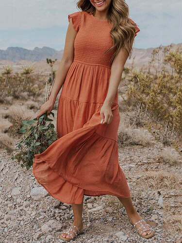 Flying Sleeve Fashion Casual A Line Dress时尚休闲A字连衣裙女