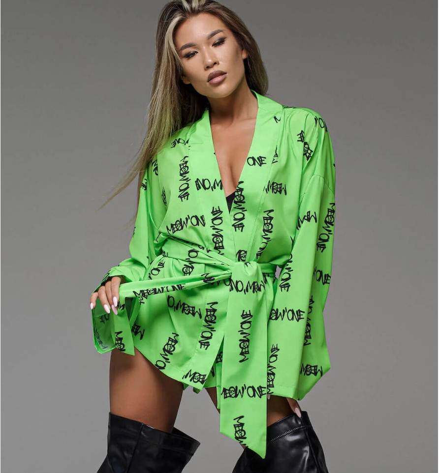 Printed shirt shorts set 欧美V领印花开衫长袖系带衬衫短裤套装