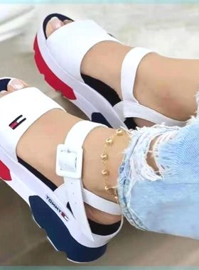 2022 women's sandals large size one word bule thi bottom