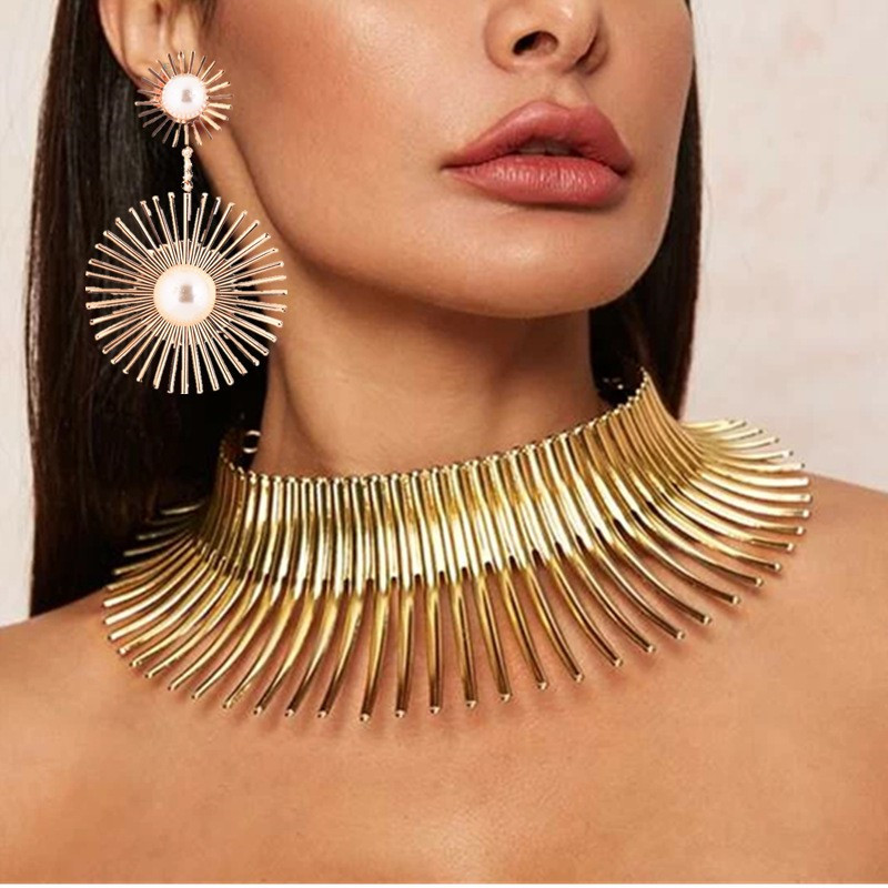 欧美夸张项圈耳环套装金属朋克项链演出COS酒吧DIO饰品Necklace