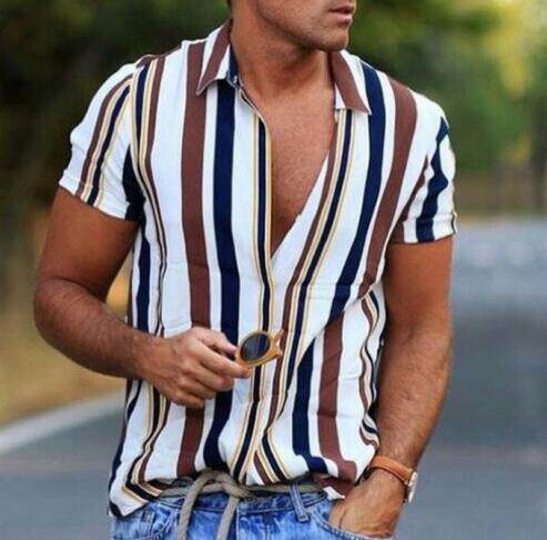 Seasonal new stripe fashion men's casual shirt short sleeve