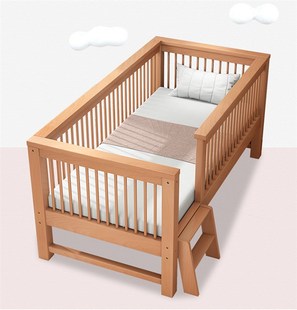 实木婴儿床拼接i大床男孩女孩婴床儿童加宽床加长加高护栏床可定