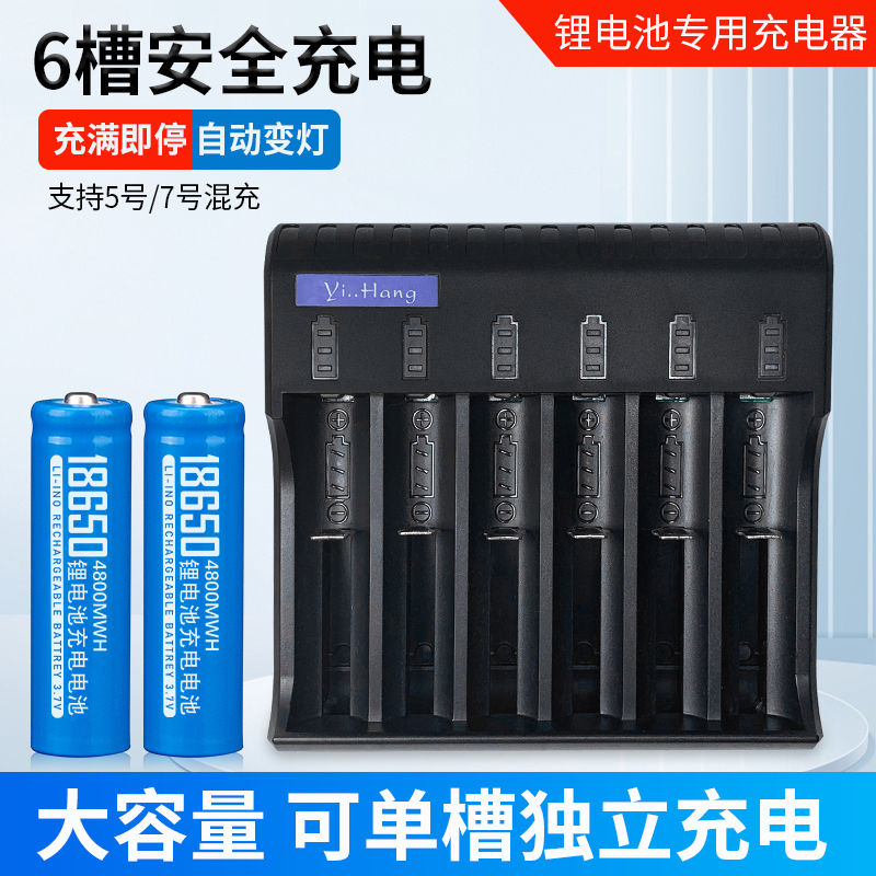 18650安全快充6槽充电器电池套装