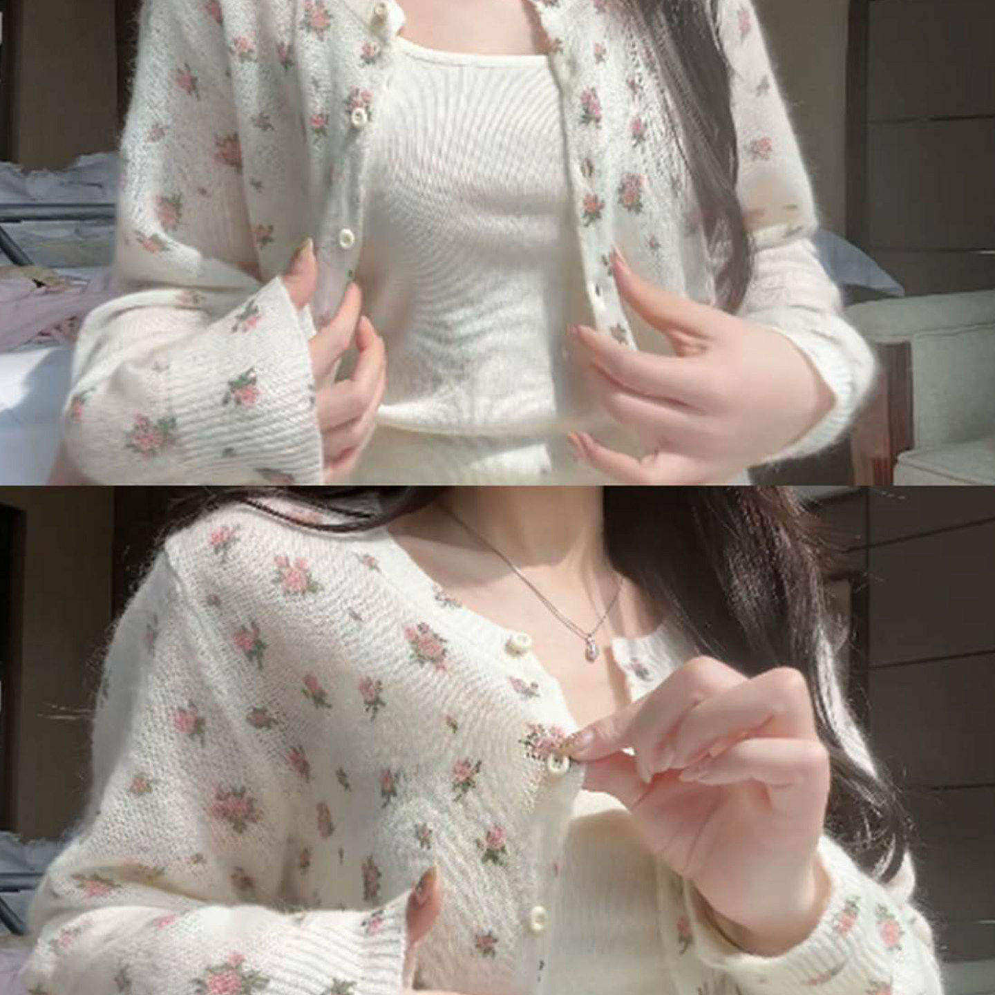 韩系甜美风小碎花圆领针