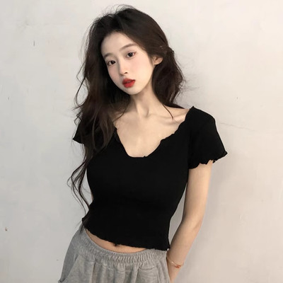 黑色甜辣妹修身高腰露脐