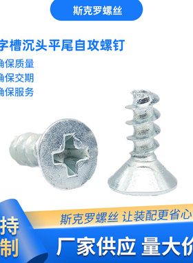 十字槽沉头平尾自攻螺钉 KB白锌铁黑达克罗十字无尾螺丝F型GB846